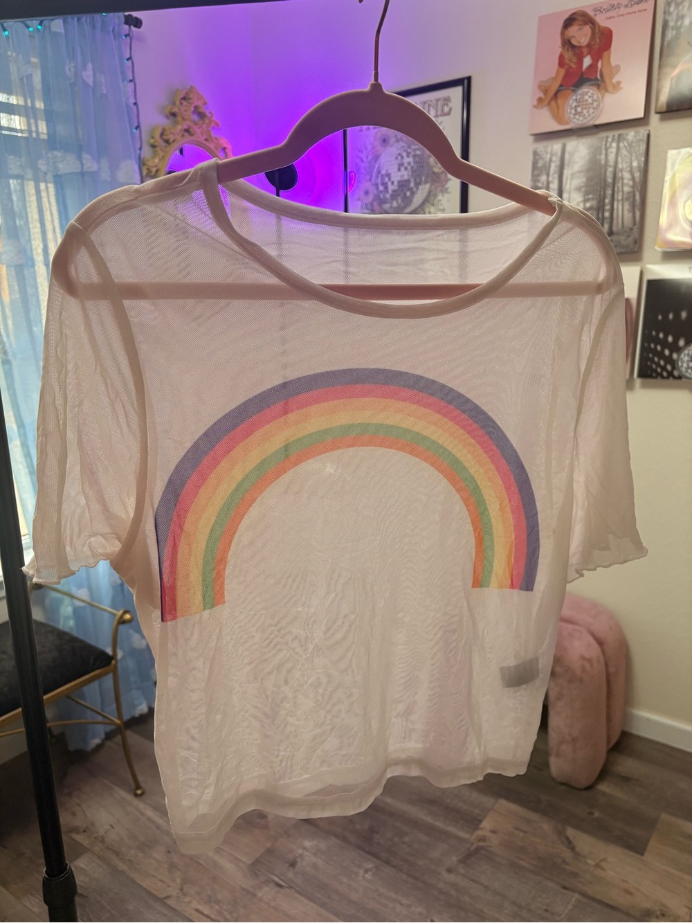 Sheer White Rainbow Graphic Tee - Womens